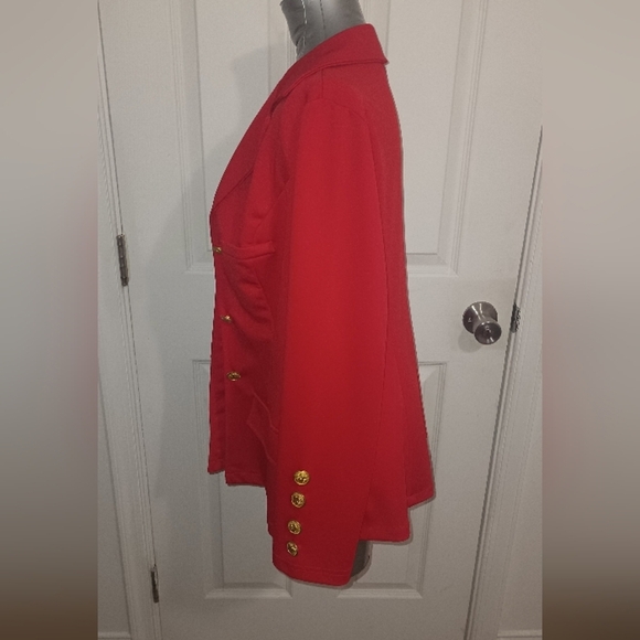 Elegant Red Double-Breasted Women's Blazer #5 - Picture 3 of 5